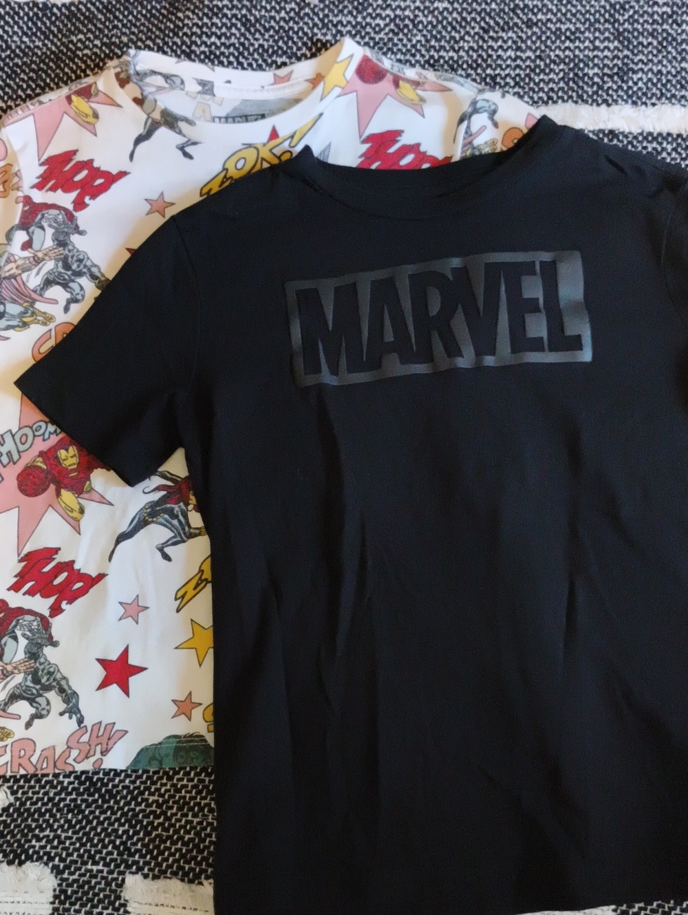 Marvel Kids' Black Logo Tee with Comic-Print White Tee 8